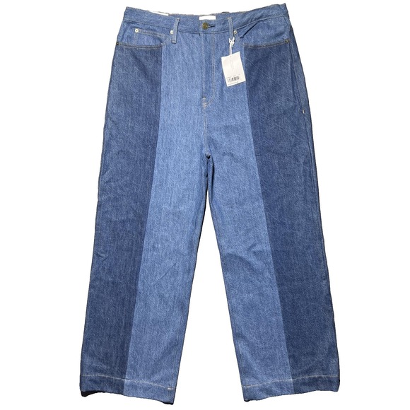NWT Frame Atelier Pixie Pieced Patchwork Wide Leg Denim Jeans 34 High Rise 37x31